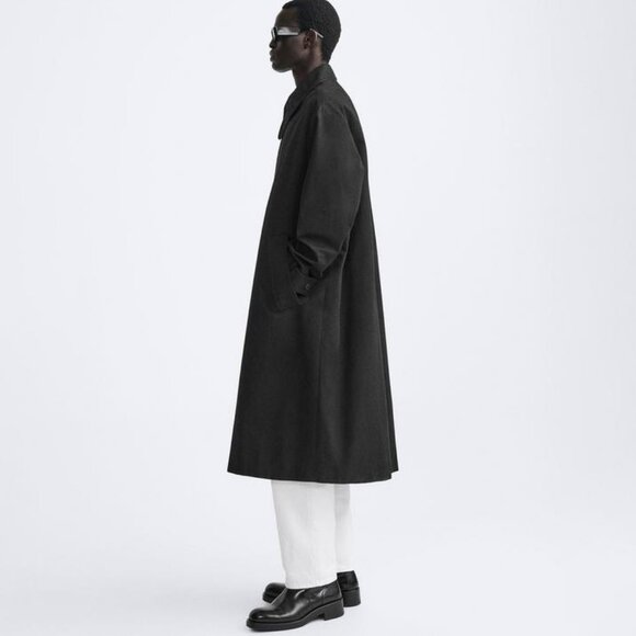 *SOLD* ZARA Men's 100% Cotton Black Trench Coat Size S Oversized Fit NEW! - Picture 3 of 9